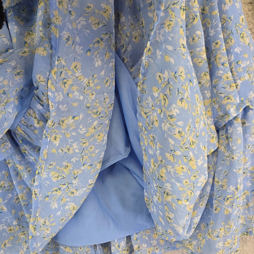 Japna Dress Womens S Blue Tiered Floral Boho Coastal Milkmaid Cottagecore Dainty - Picture 8 of 16